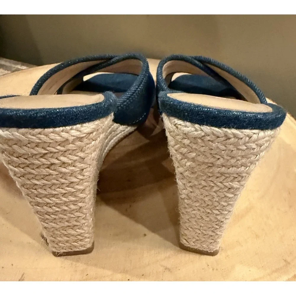 Veronica Beard Edna‎ Denim Wedge Espadrille Open Toe Sandals Size 7.5 New 395$